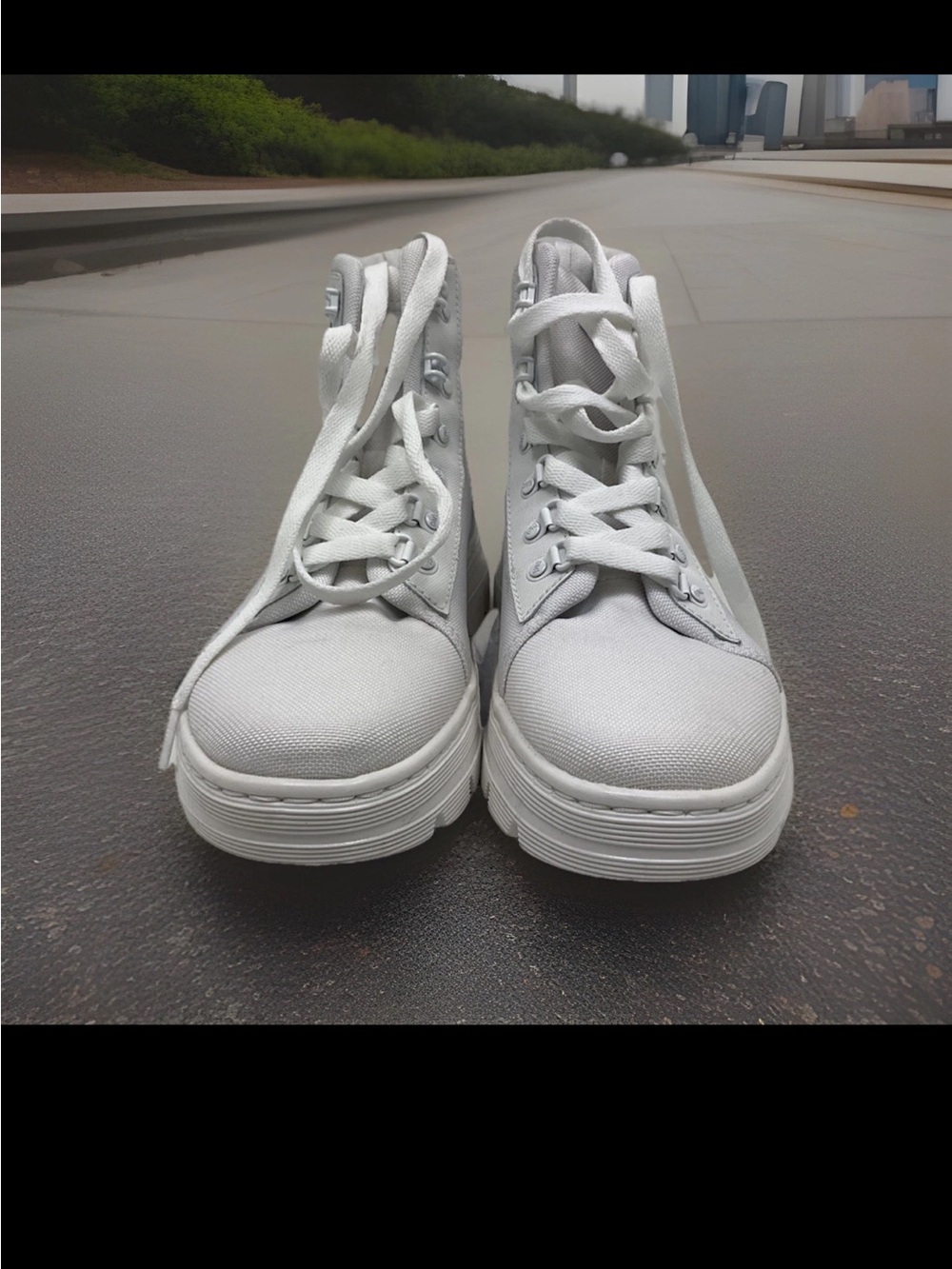 Dr. Martens White Textile Shoe Label Close-Up